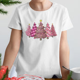 Personalized Pink Christmas T-Shirt With Pine Tree Motifs